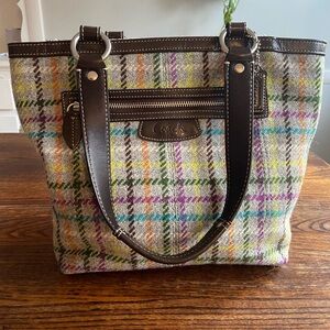 Vintage Coach Penelope Tattersall Plaid Wool Tweed Leather Handbag